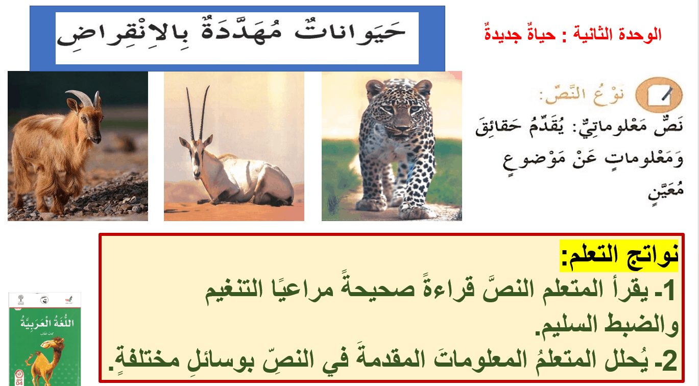 درس حيوانات مهددة بالإنقراض الصف الرابع مادة اللغة العربية - بوربوينت