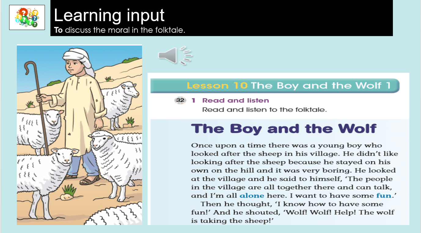 حل درس The boy and the wolf اللغة الإنجليزية الصف الرابع - بوربوينت