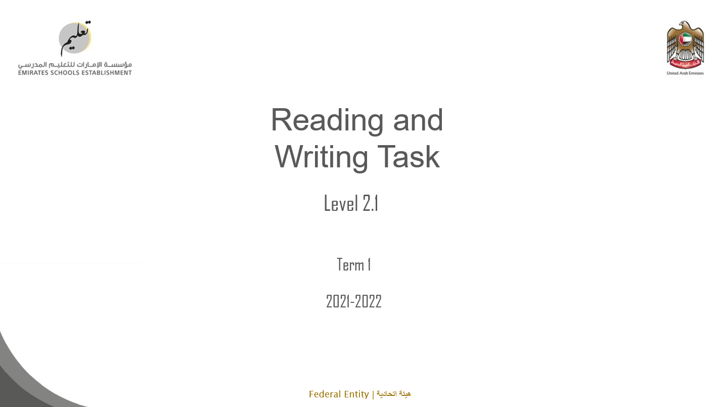 امتحان Reading and Writing Task اللغة الإنجليزية الصف الثالث - بوربوينت