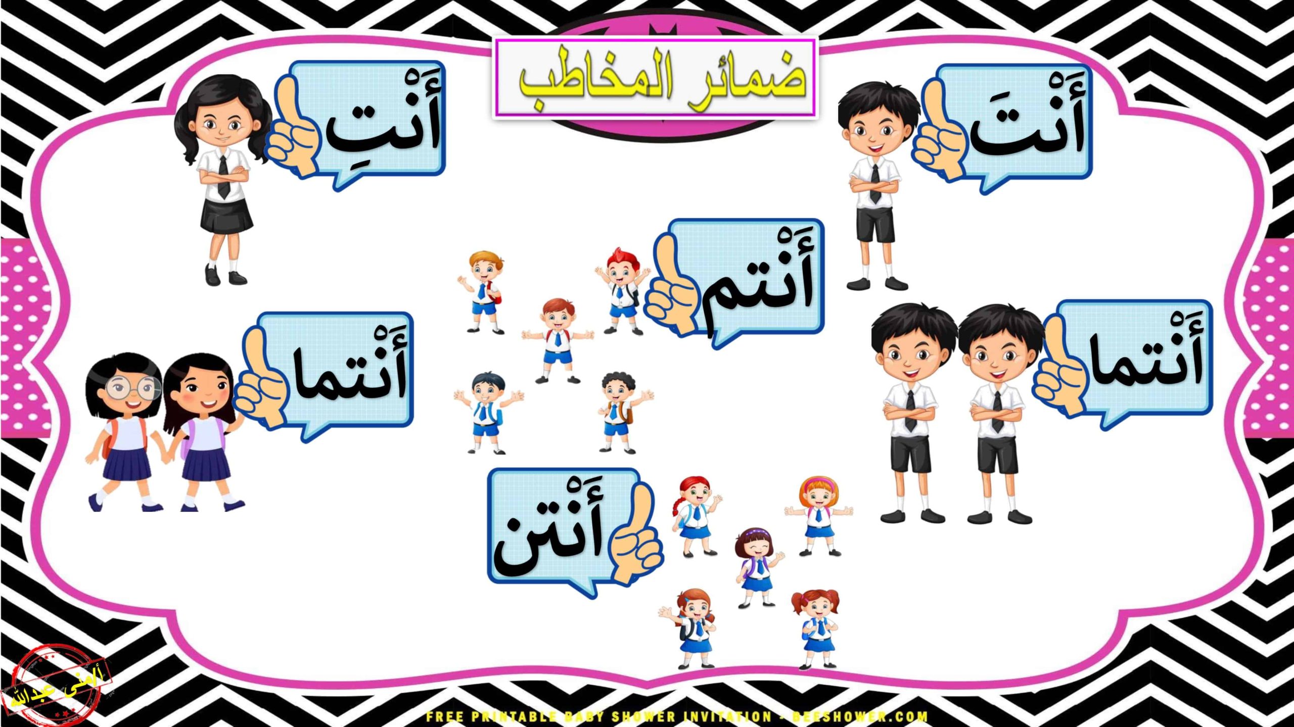 بطاقات ضمائر المخاطب اللغة العربية الصف الثاني