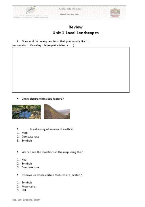 ورقة عمل Unit 1 Local Landscapes بالإنجليزي العلوم المتكاملة الصف الثاني