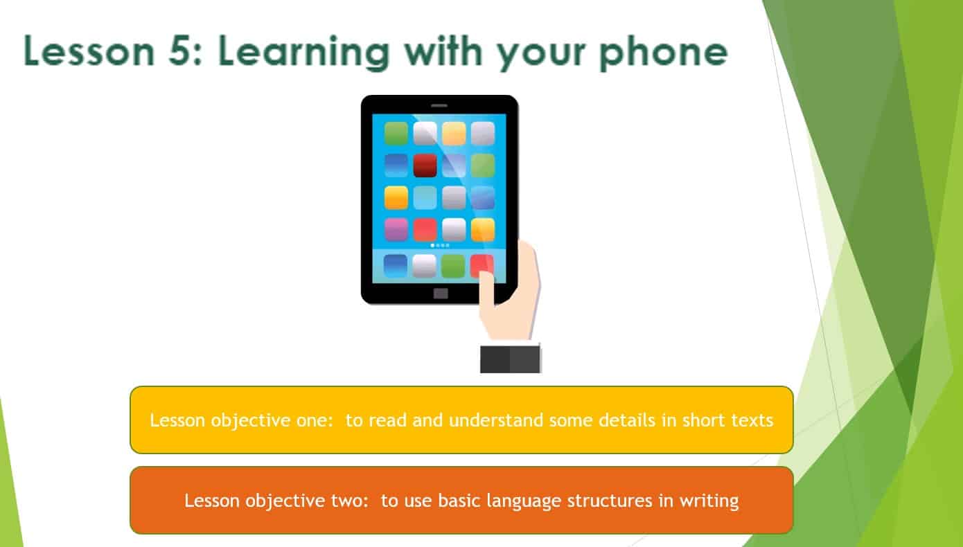 حل درس Learning with your phone اللغة الإنجليزية الصف الثامن - بوربوينت