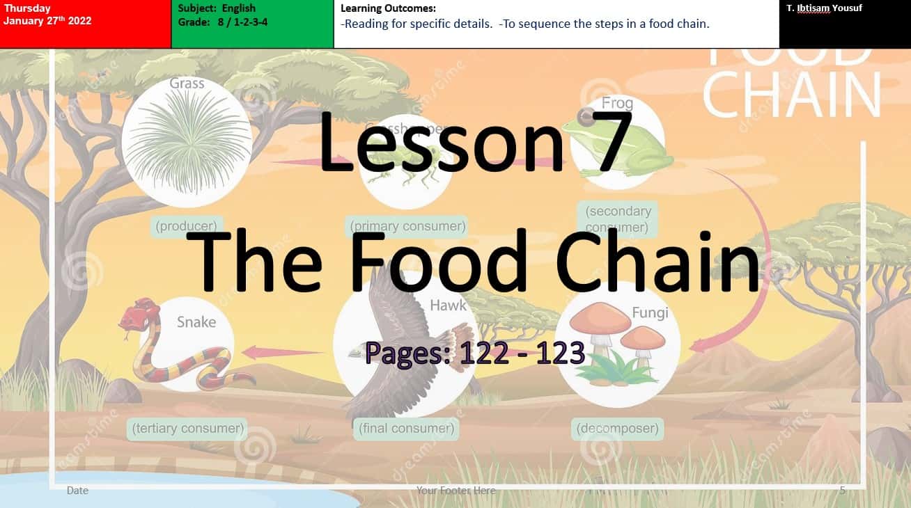 حل درس The Food Chain اللغة الإنجليزية الصف الثامن - بوربوينت