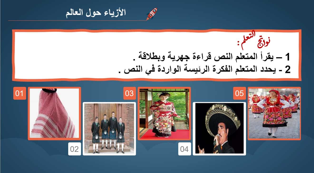 درس أزياء حول العالم اللغة العربية الصف الرابع - بوربوينت