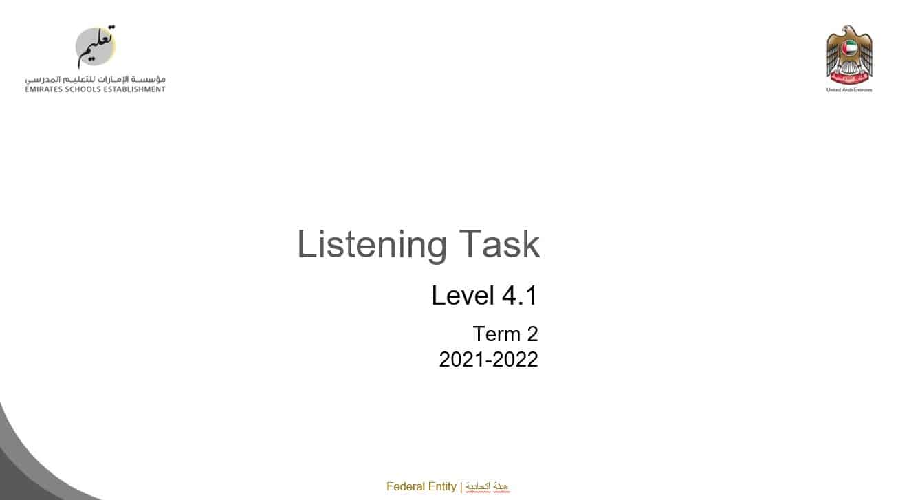 Listening Task Level 4.1 اللغة الإنجليزية الصف السابع - بوربوينت