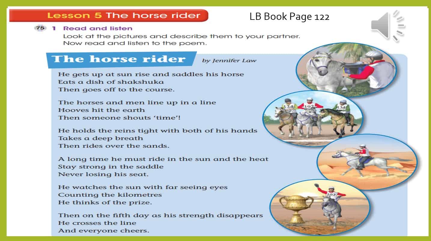 حل درس The horse rider اللغة الإنجليزية الصف الرابع - بوربوينت