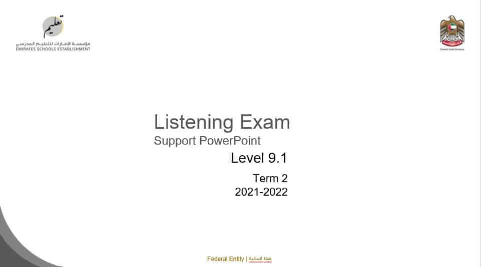 Listening Exam Support PowerPoint اللغة الإنجليزية الصف الثاني عشر متقدم - بوربوينت