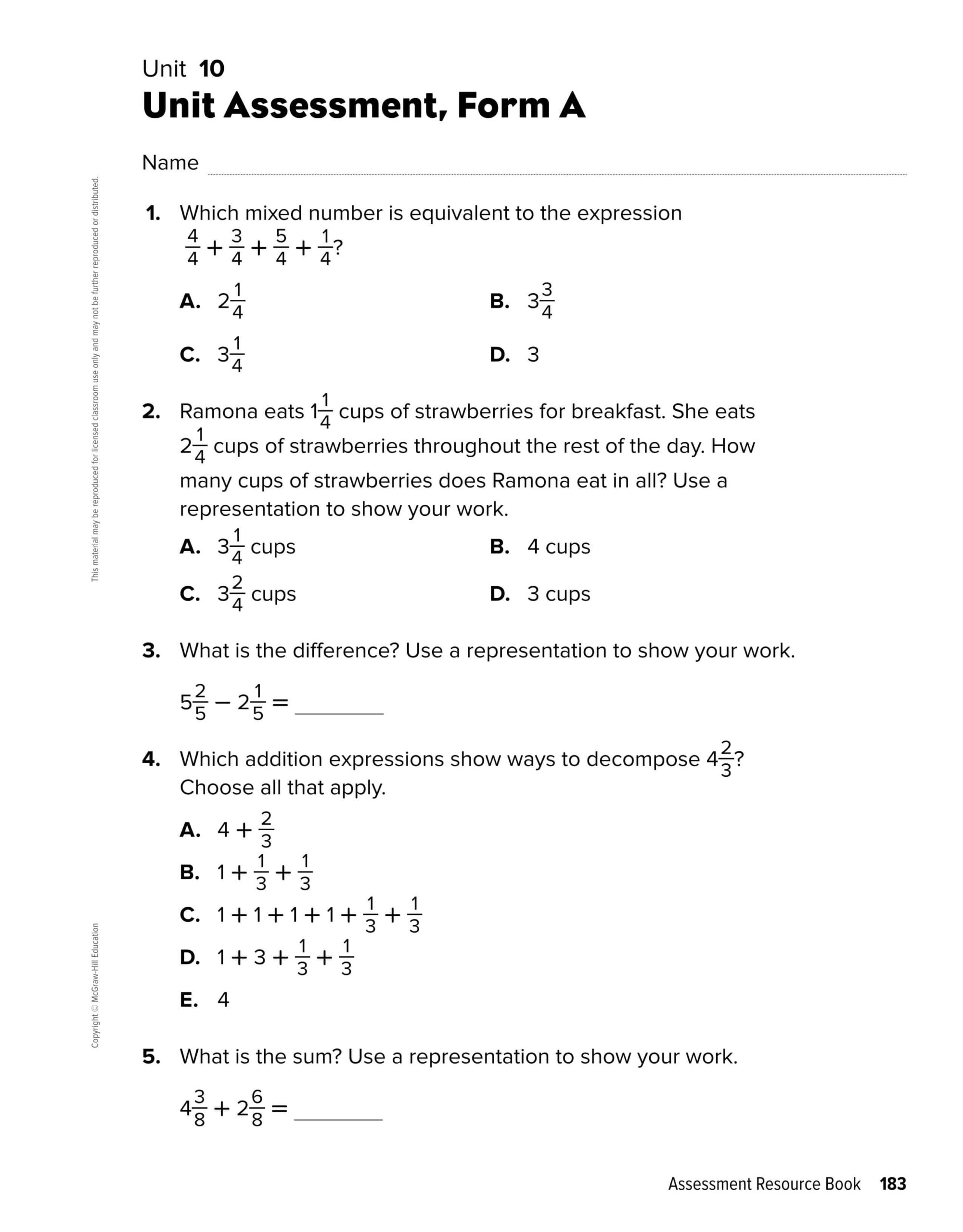 حل ورقة عمل وحدة العاشرة بالإنجليزي الرياضيات المتكاملة الصف الرابع