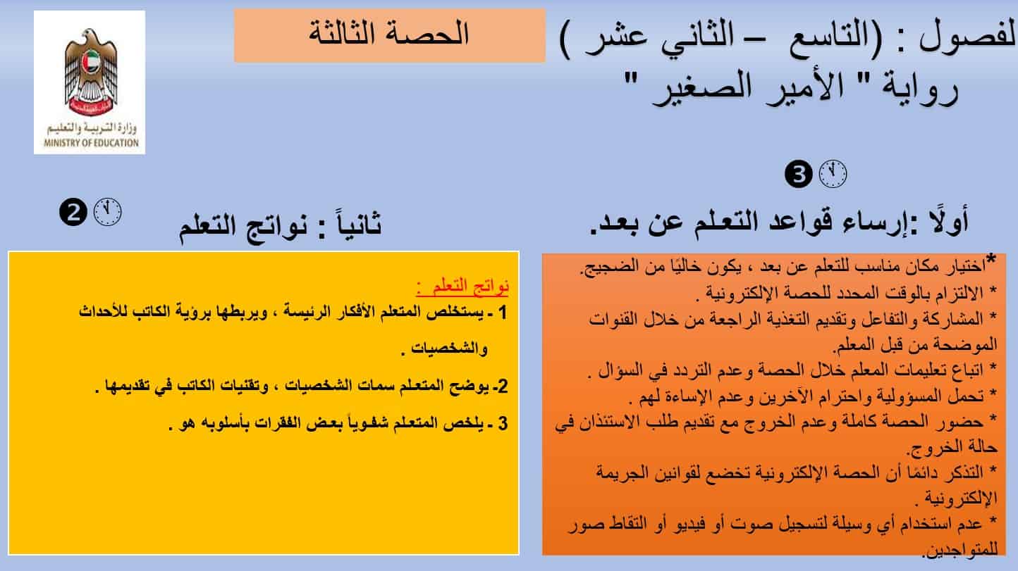 قصة الأمير الصغير الفصول التاسع - الثاني عشر اللغة العربية الصف الثاني عشر - بوربوينت