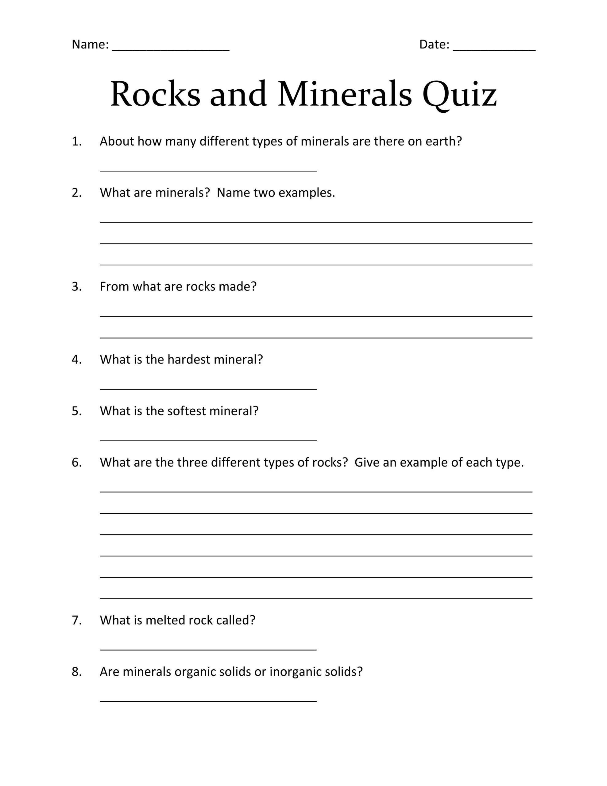 حل أوراق عمل Rocks and Minerals بالإنجليزي العلوم المتكاملة الصف الخامس