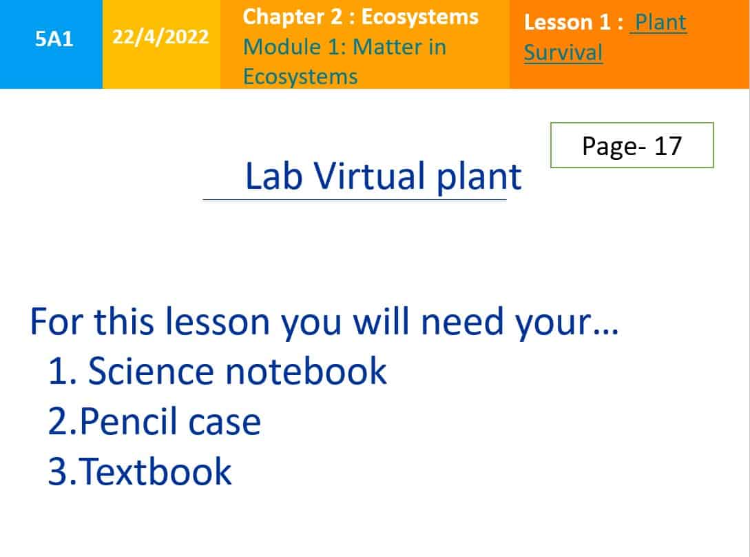 حل درس Lab Virtual plant العلوم المتكاملة الصف الخامس - بوربوينت 