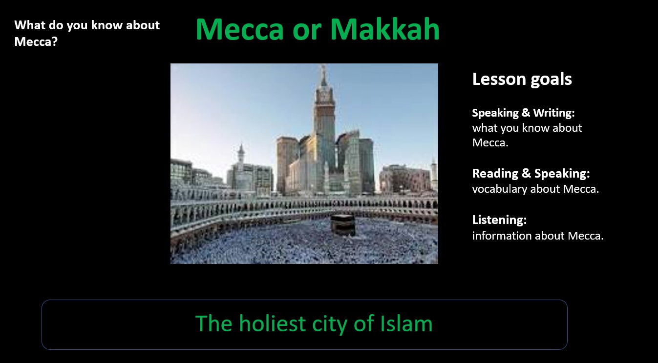 حل درس Mecca or Makkah اللغة الإنجليزية الصف الثامن - بوربوينت