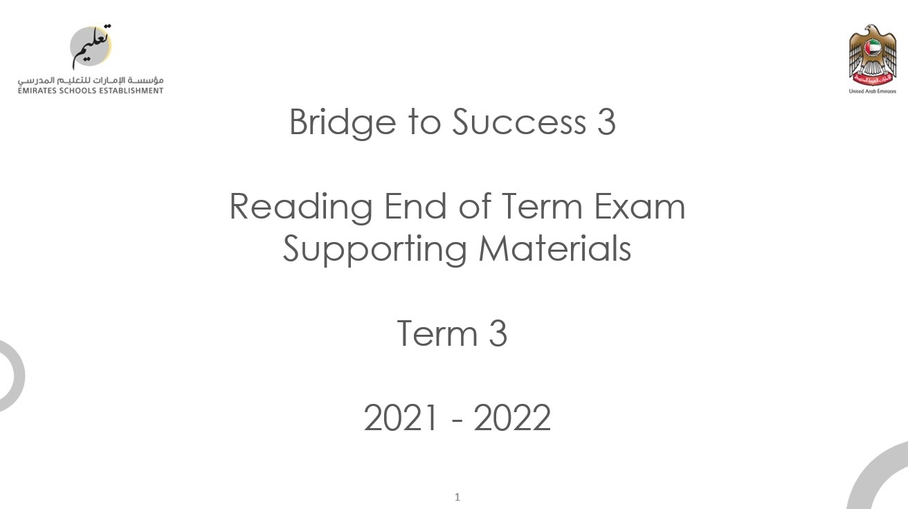 امتحان Reading Supporting Materials اللغة الإنجليزية الصف الثالث - بوربوينت 