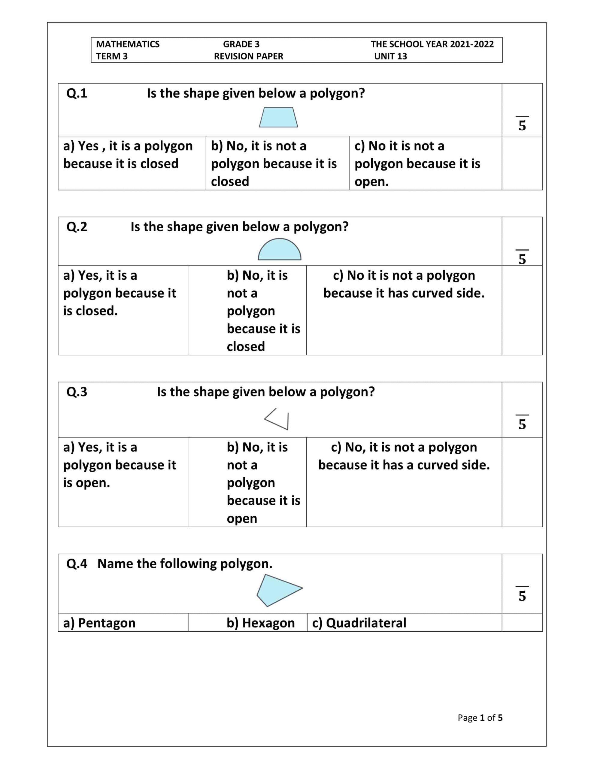 حل أوراق عمل REVISION PAPER UNIT 13 الرياضيات المتكاملة الصف الثالث