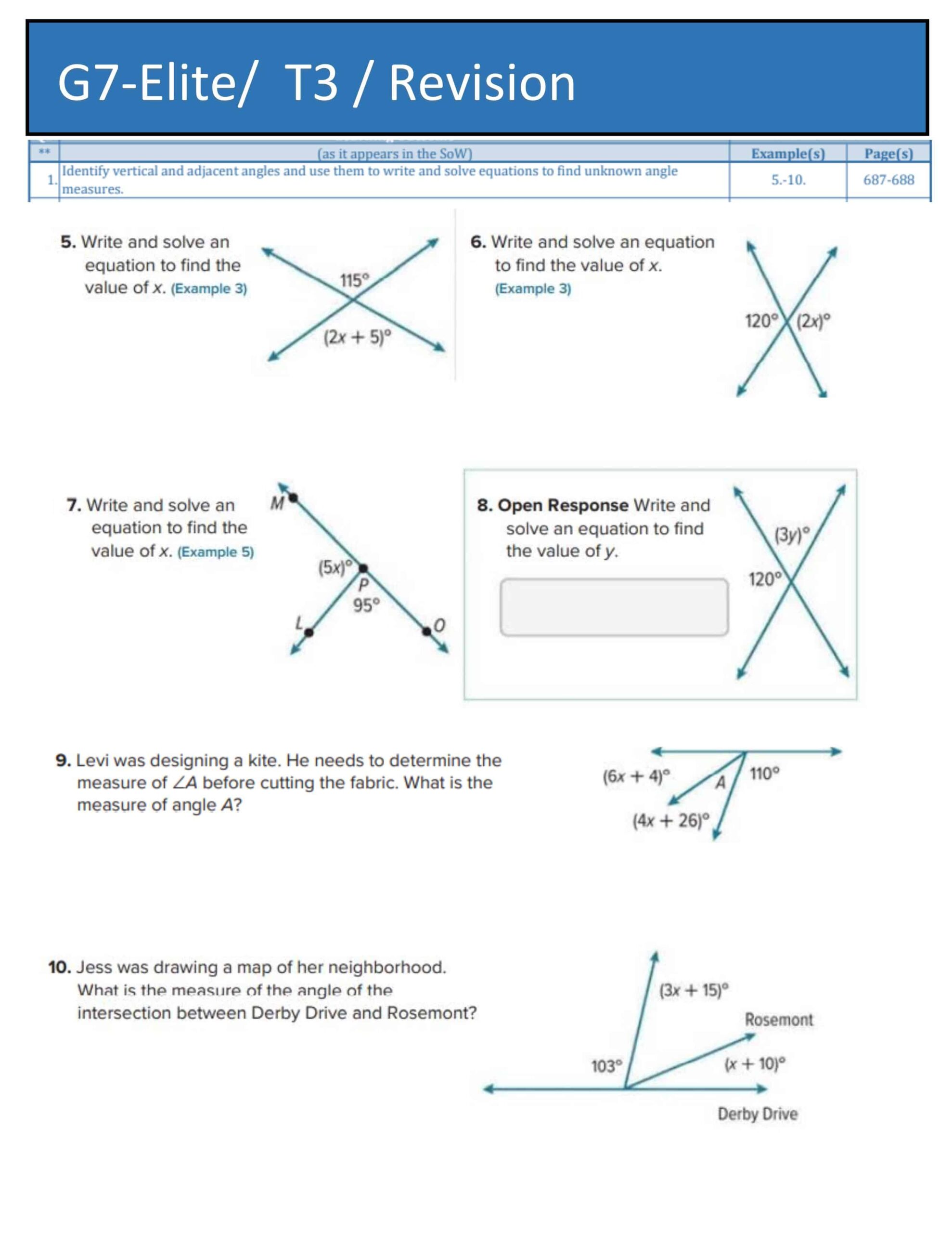 أوراق عمل حسب هيكل امتحان الرياضيات المتكاملة الصف السابع نخبة 