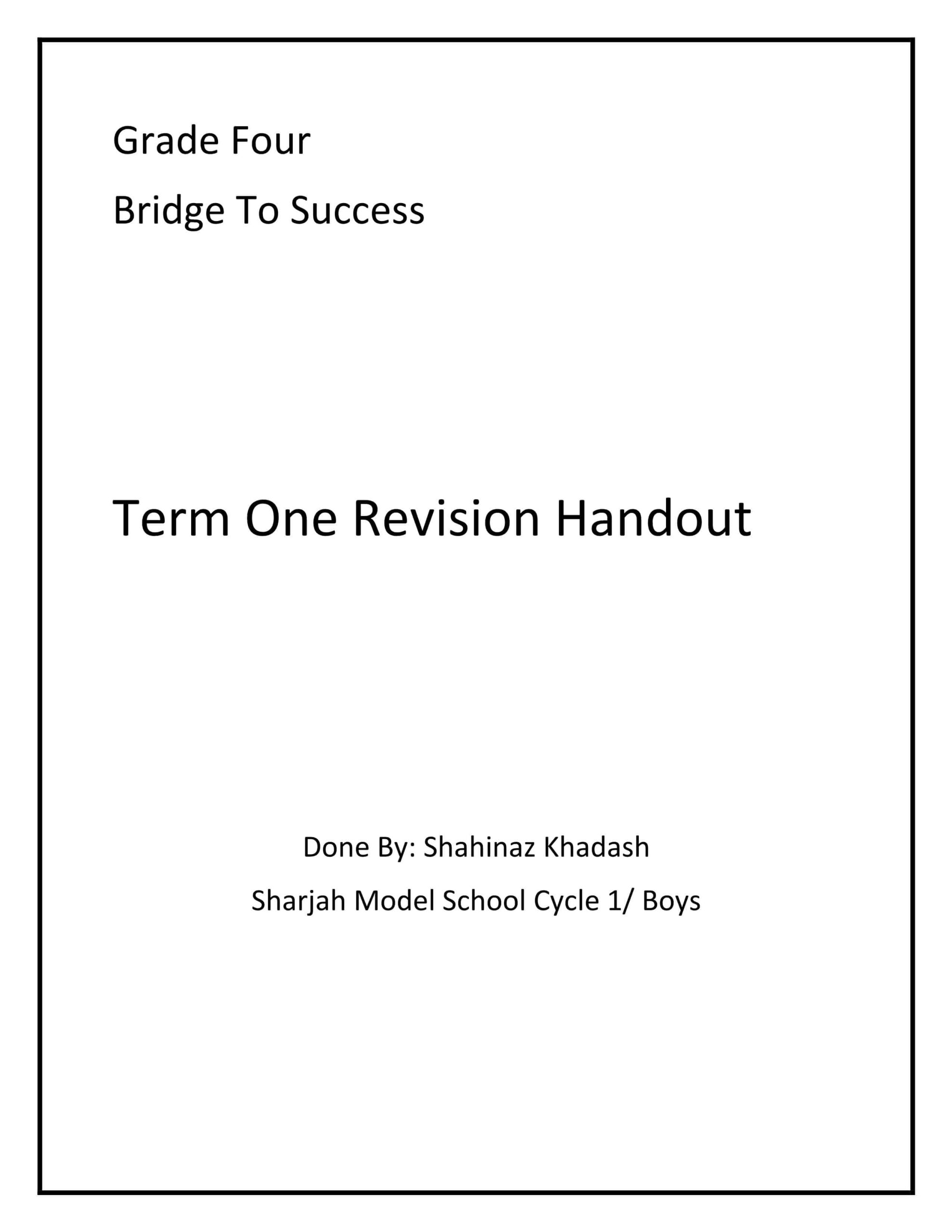 أوراق عمل Term One Revision Handout اللغة الإنجليزية الصف الرابع