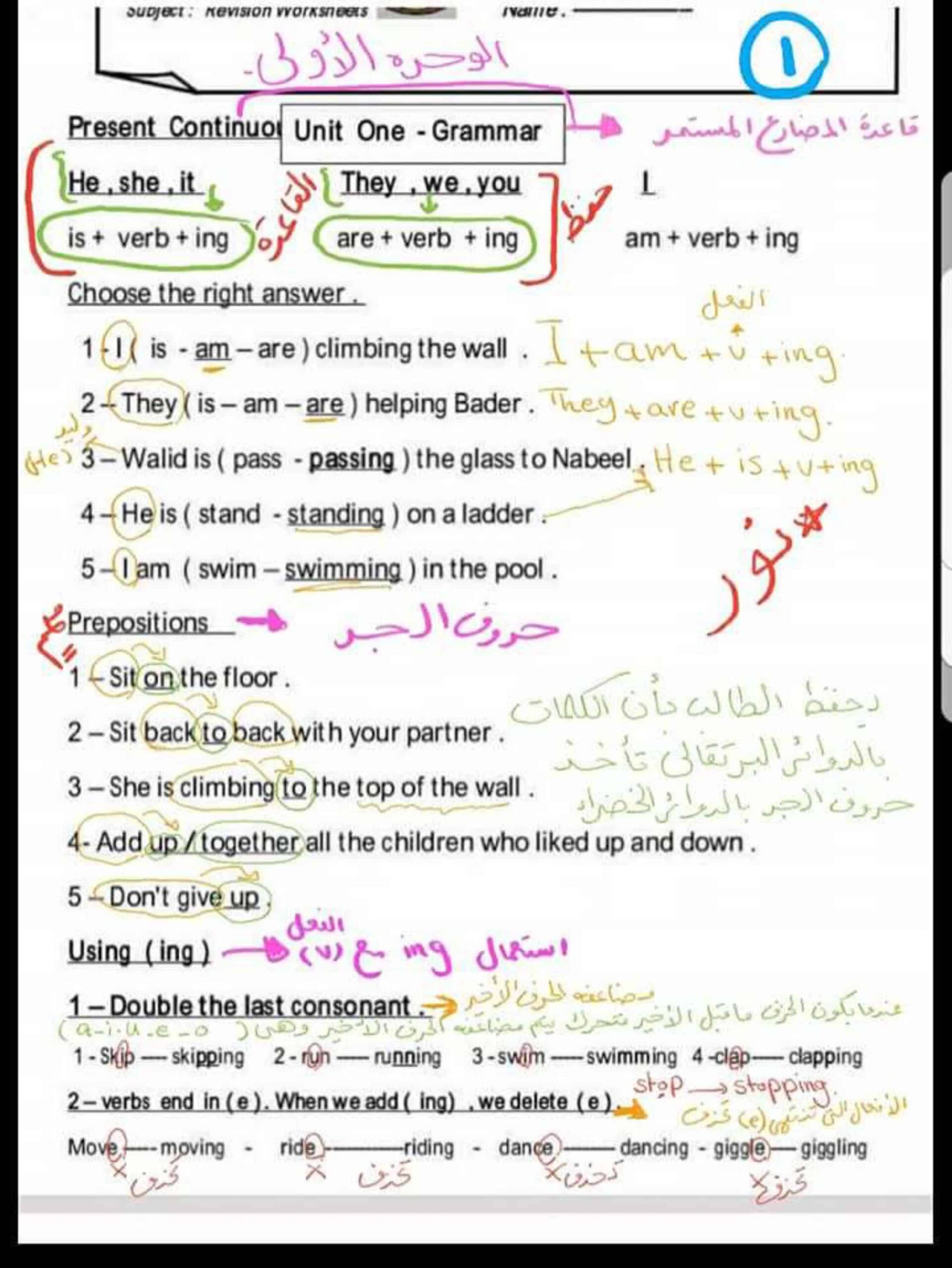 شرح قواعد الوحدات الثلاثة اللغة الإنجليزية الصف الرابع
