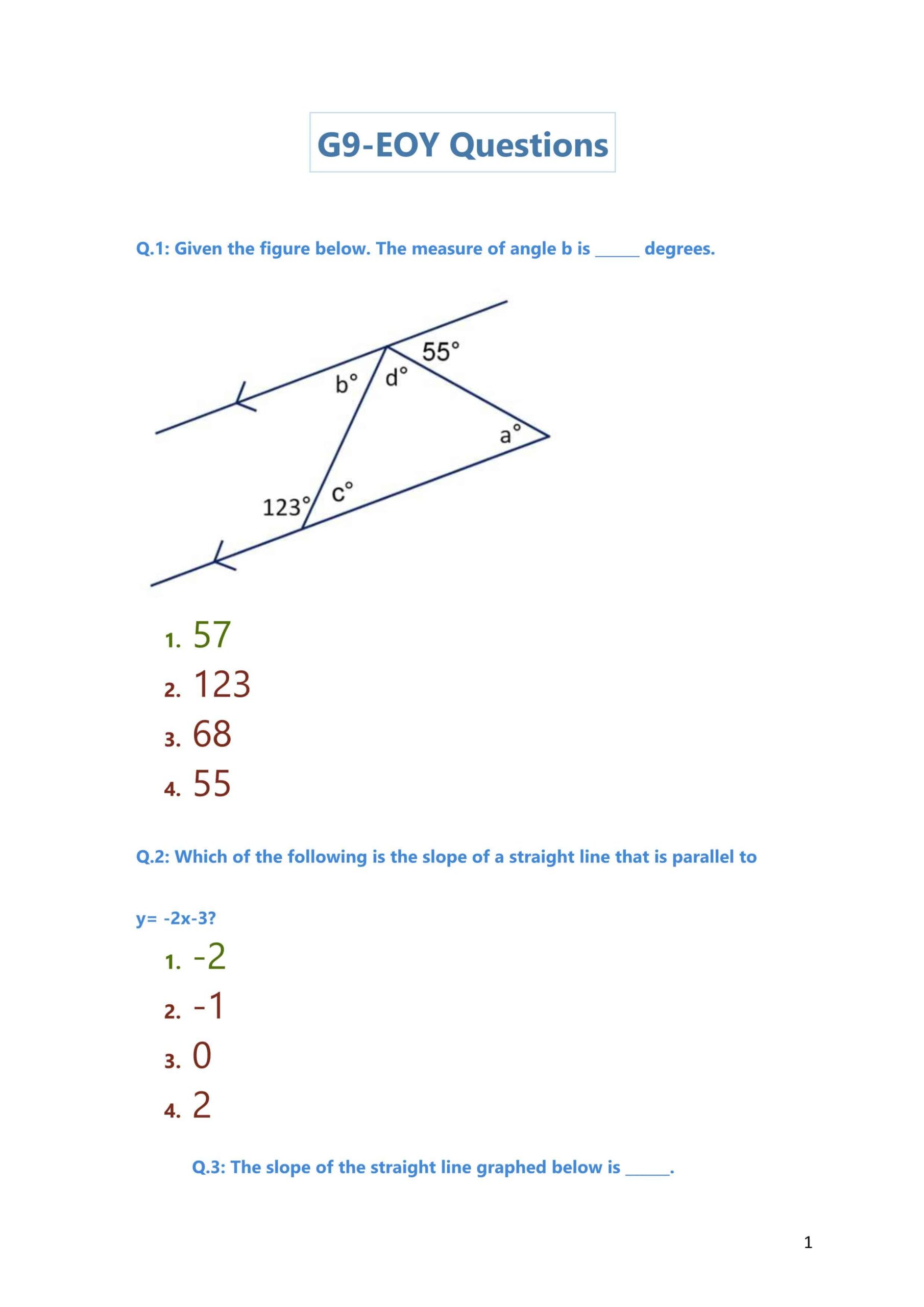 حل أسئلة متنوعة حسب الهيكلة بالإنجليزي الرياضيات المتكاملة الصف التاسع