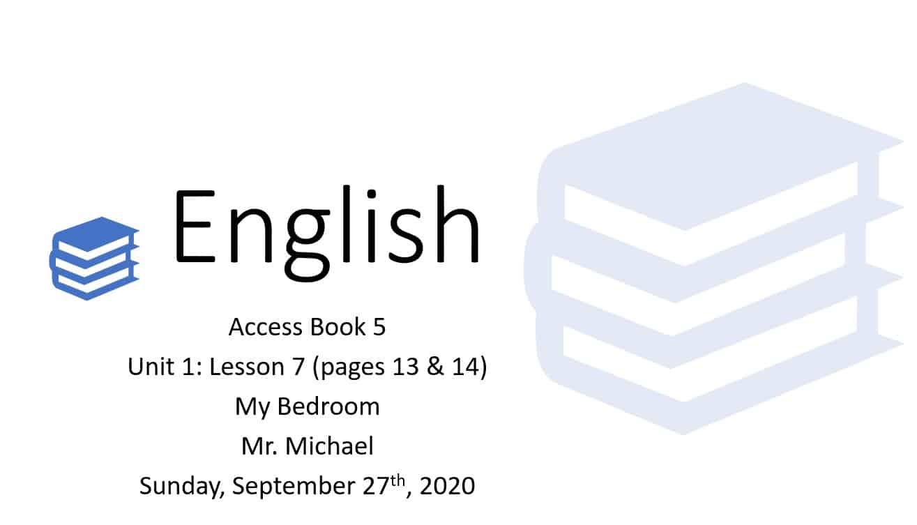 حل درس My Bedroom اللغة الإنجليزية الصف الخامس Access - بوربوينت