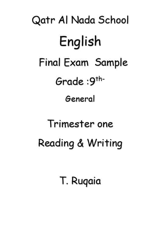 Final Exam Sample اللغة الإنجليزية الصف التاسع 