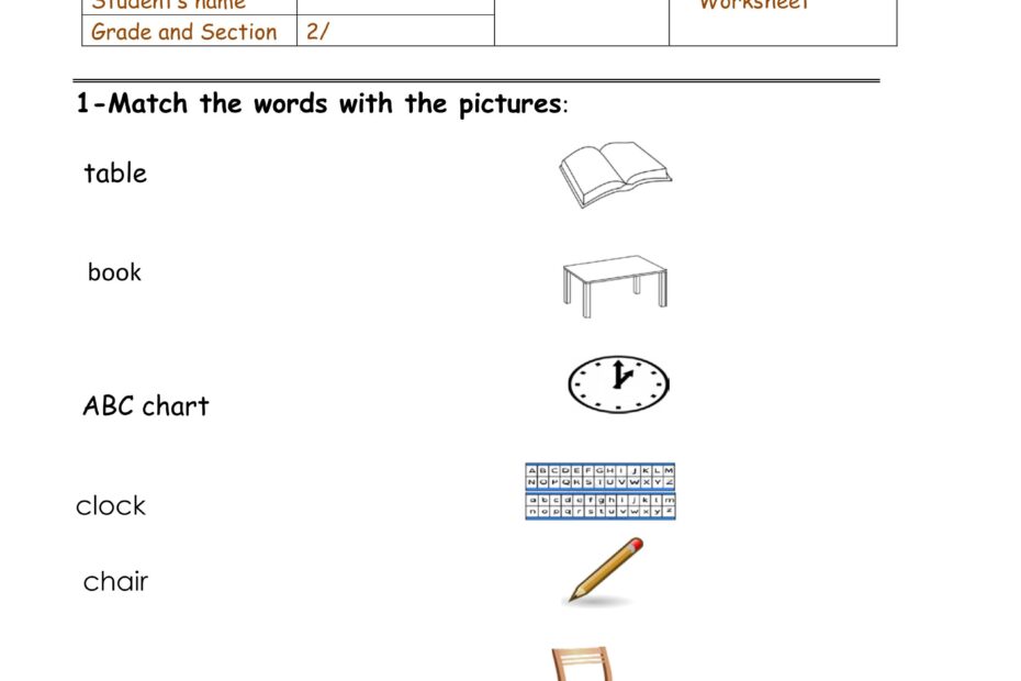 أوراق عمل Worksheet اللغة الإنجليزية الصف الثاني