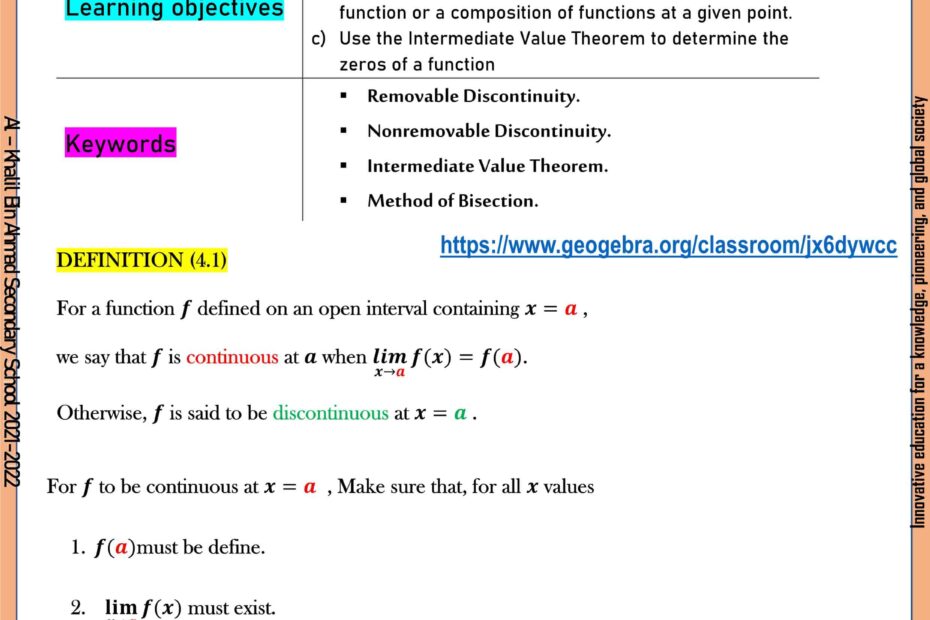 أوراق عمل درس Continuity and its Consequences الرياضيات المتكاملة الصف الثاني عشر