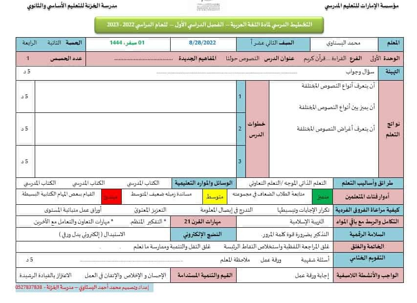 التحضير الميسر النصوص حولنا اللغة العربية الصف الثاني عشر الفصل الدراسي الأول 2022-2023