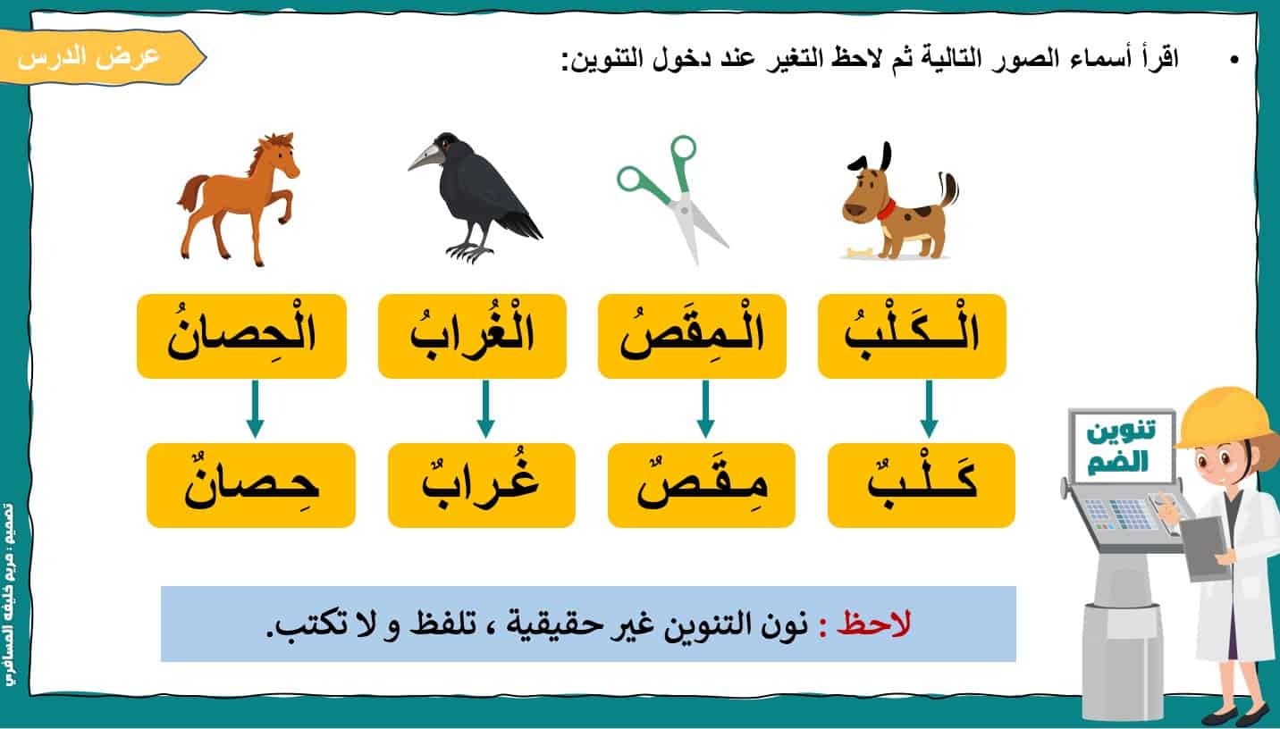 درس التنوين اللغة العربية الصف الأول - بوربوينت