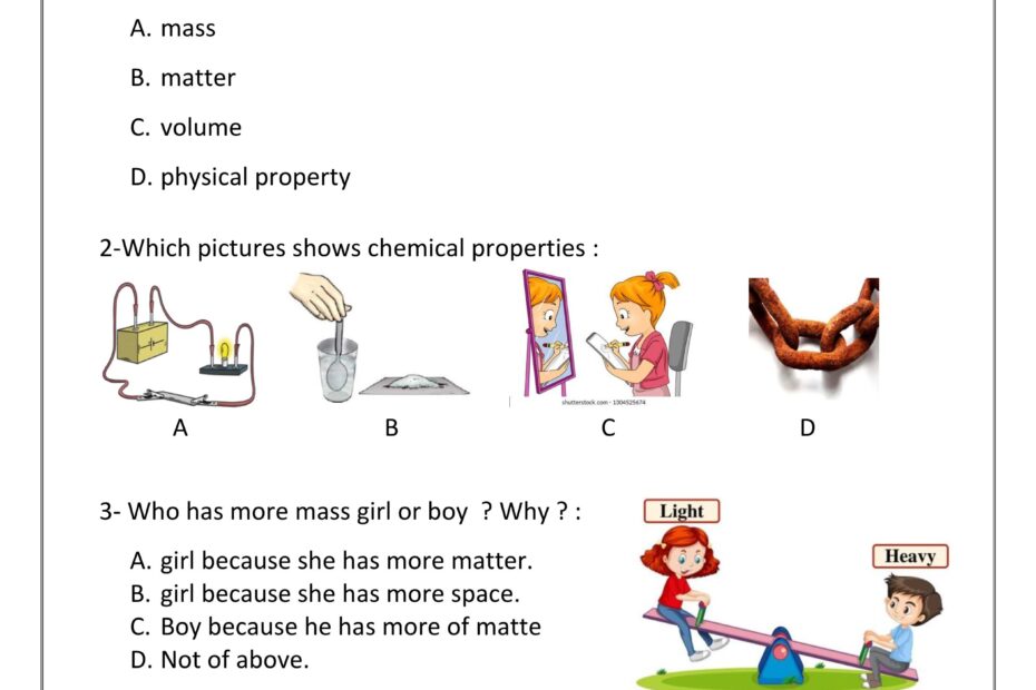 الاختبار الأول Quiz 1 Identify properties of materials العلوم المتكاملة الصف الخامس