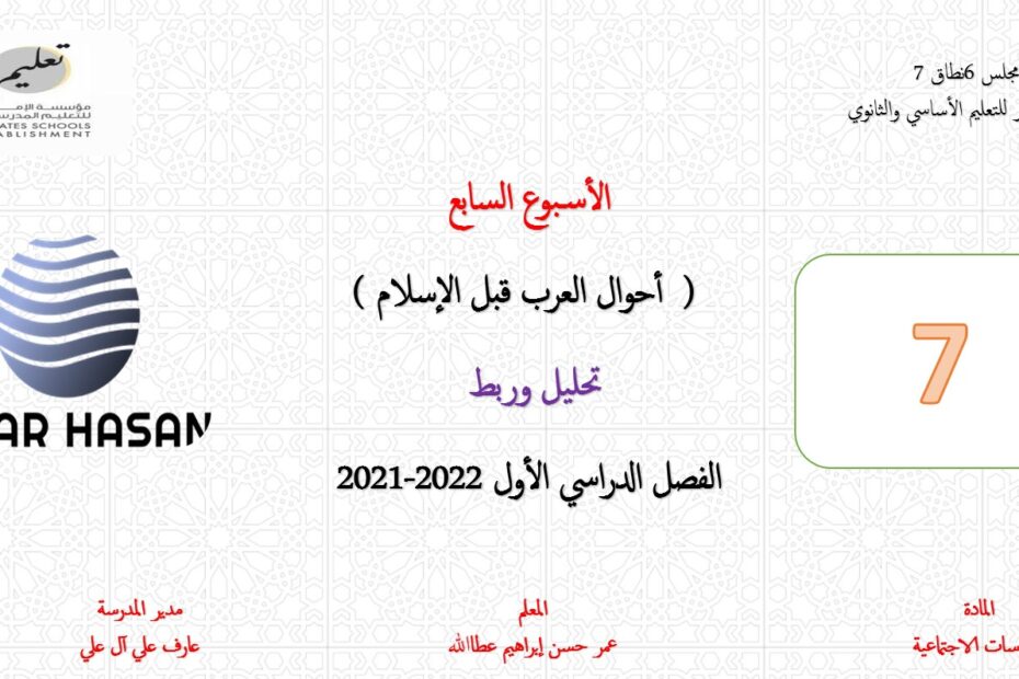 درس أحوال العرب قبل الإسلام الدراسات الإجتماعية والتربية الوطنية الصف السابع - بوربوينت