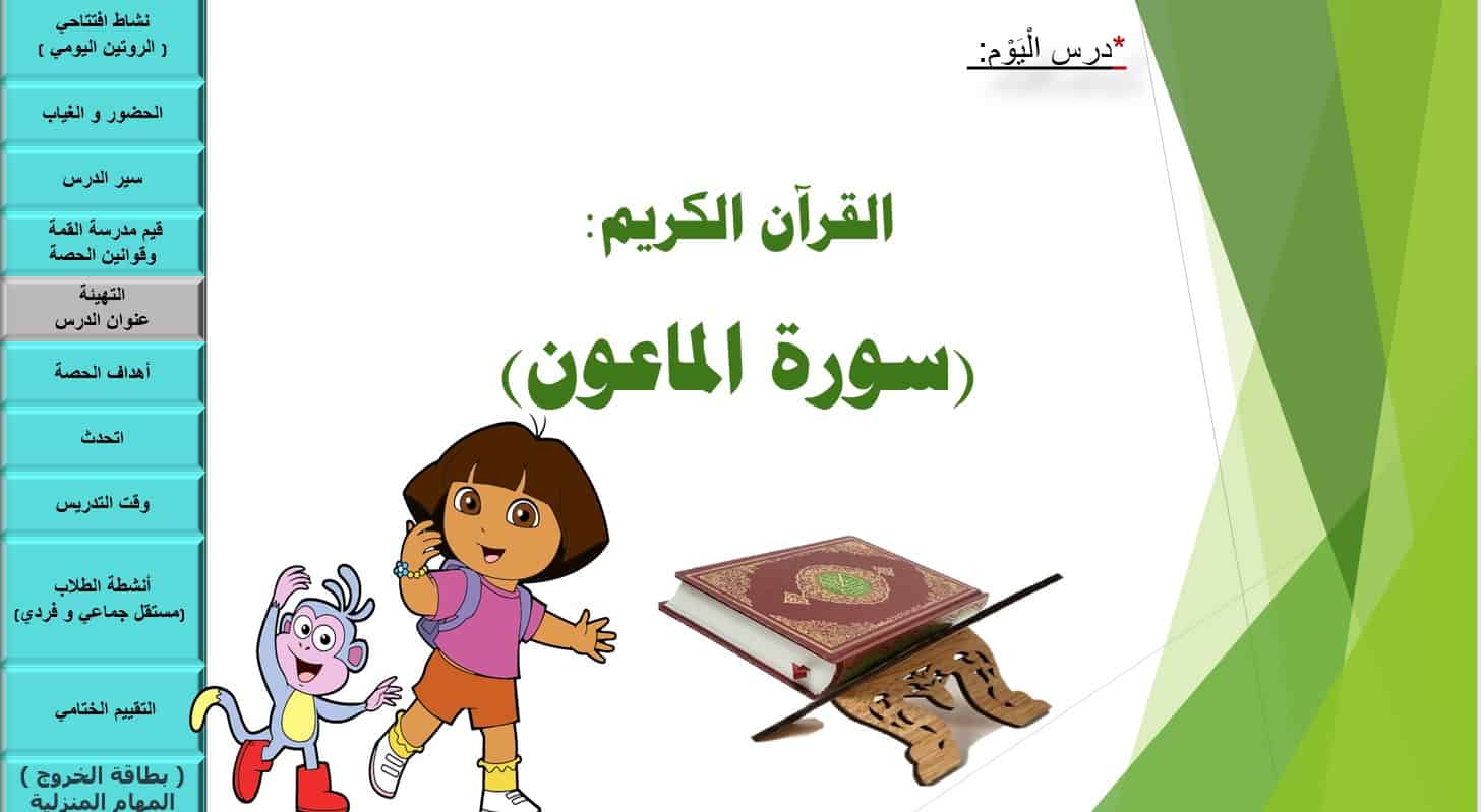 درس سورة الماعون الحصة الأولى التربية الإسلامية الصف الثالث - بوربوينت