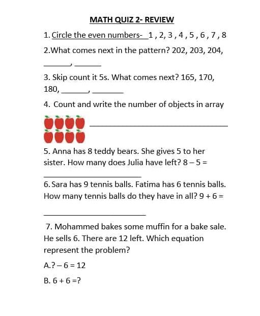 أوراق عمل QUIZ 2 REVIEW الرياضيات المتكاملة الصف الثاني