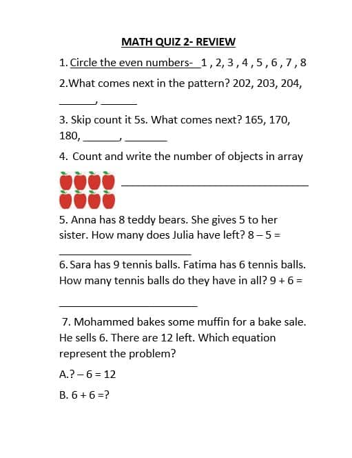 أوراق عمل QUIZ 2 REVIEW الرياضيات المتكاملة الصف الثاني 