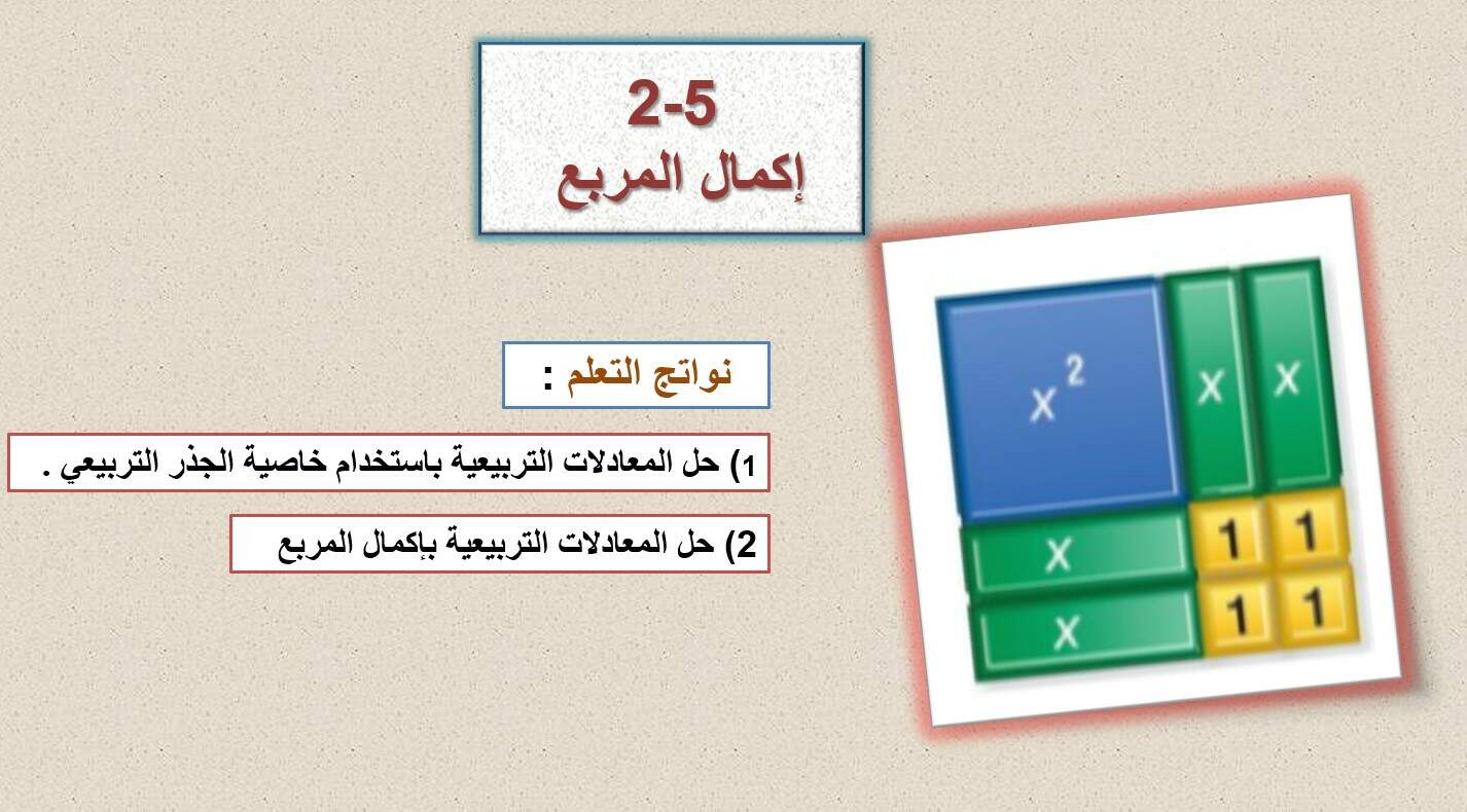 حل درس إكمال المربع الرياضيات المتكاملة الصف العاشر - بوربوينت 