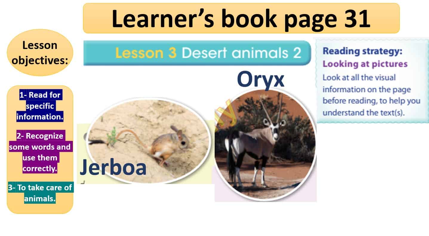 حل درس Desert animals 2 اللغة الإنجليزية الصف الرابع - بوربوينت