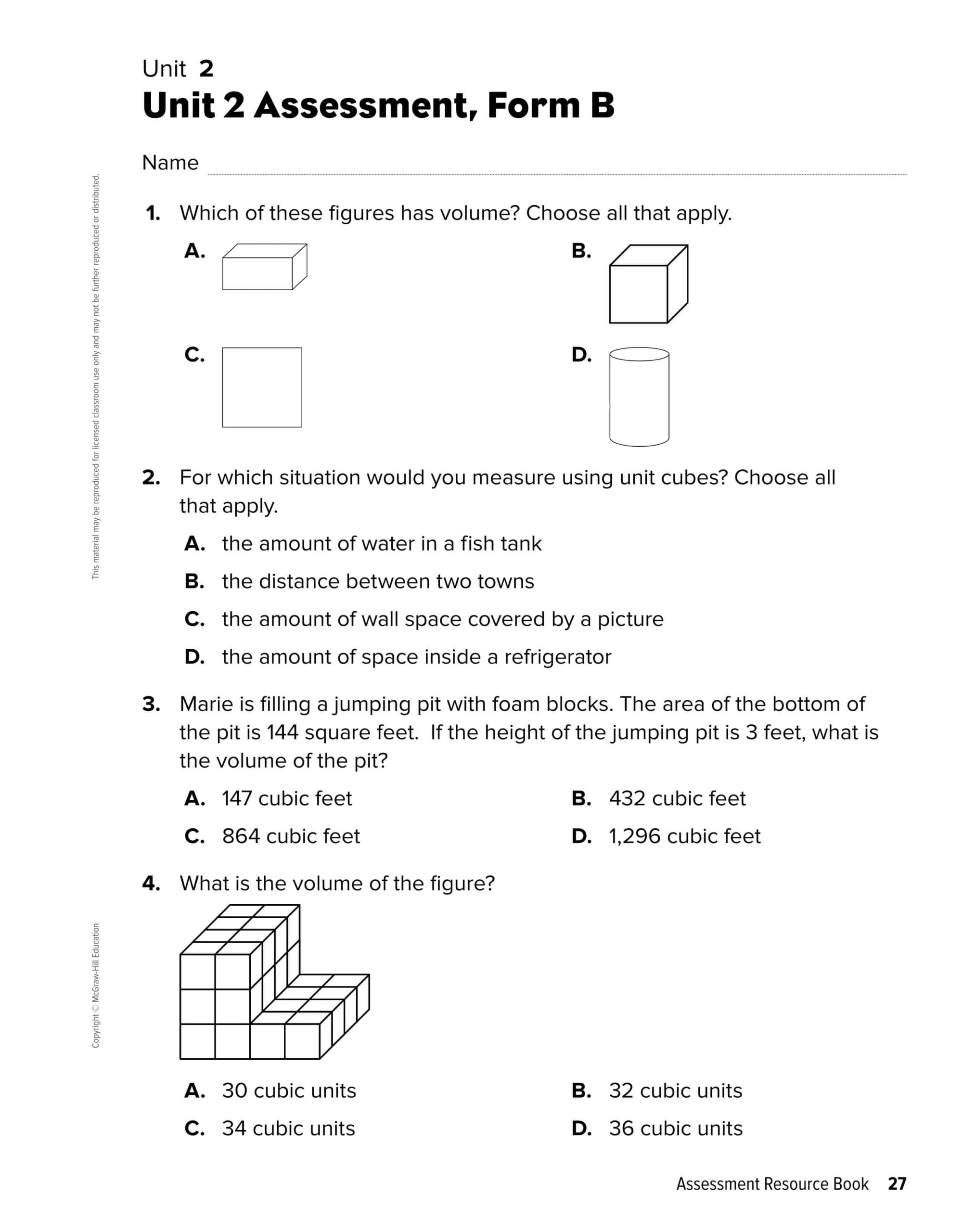 أوراق عمل Unit 2 الرياضيات المتكاملة الصف الخامس