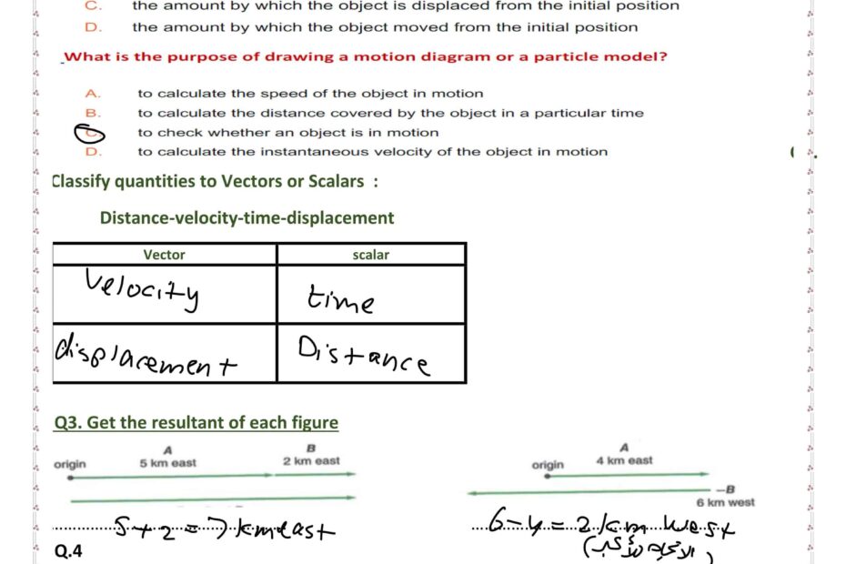 حل ورقة عمل Representing Motion الفيزياء الصف العاشر