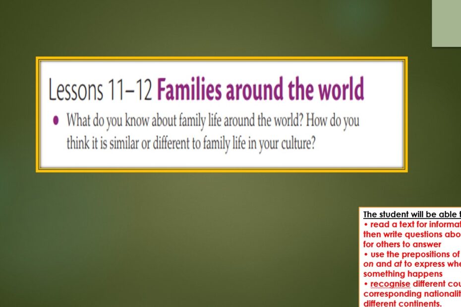حل درس Families around the world اللغة الإنجليزية الصف العاشر - بوربوينت