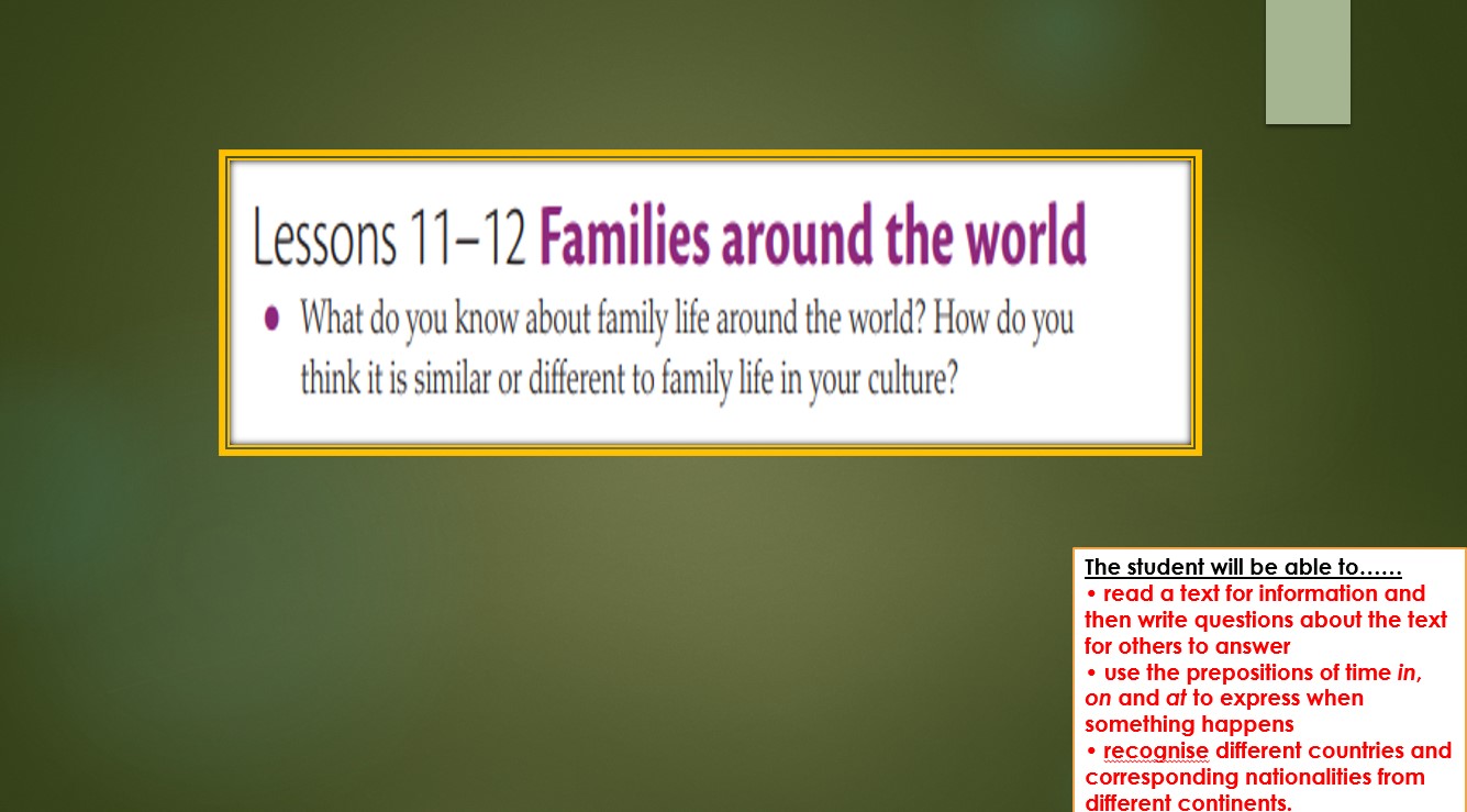 حل درس Families around the world اللغة الإنجليزية الصف العاشر - بوربوينت