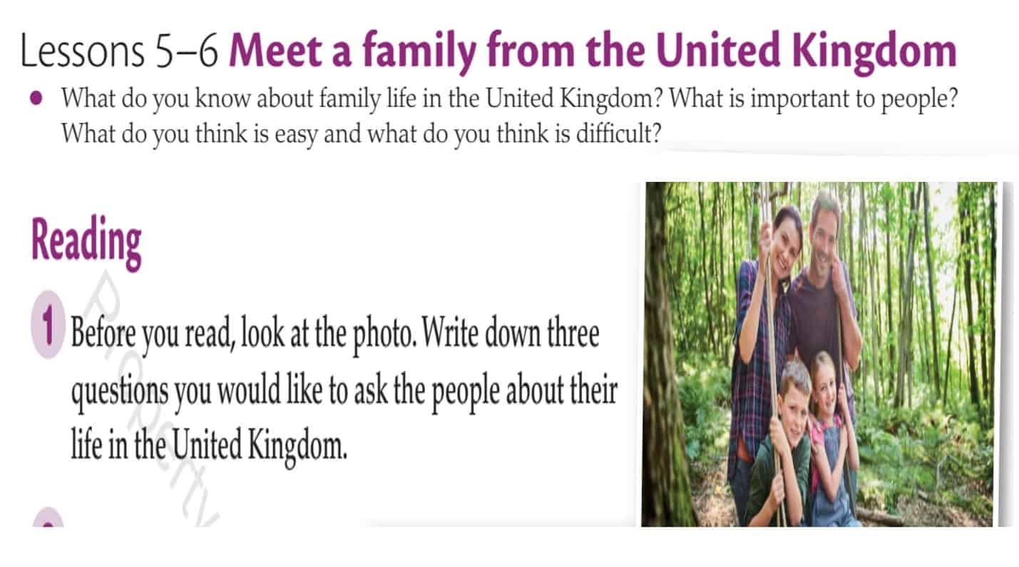 حل درس Meet a family from the United kingdom اللغة الإنجليزية الصف العاشر - بوربوينت