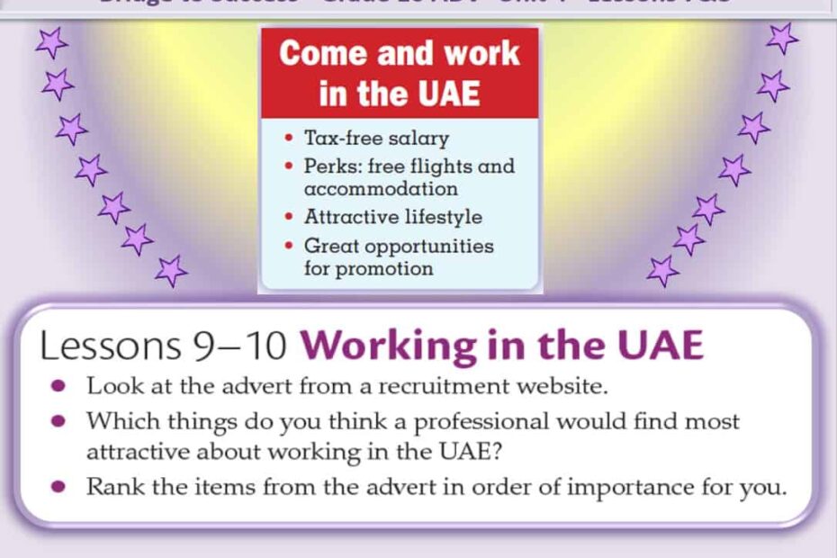 حل درس Working in the UAE اللغة الإنجليزية الصف العاشر - بوربوينت