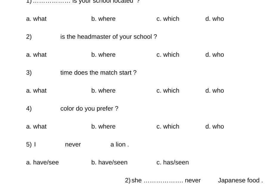 أوراق عمل Revision اللغة الإنجليزية الصف السادس