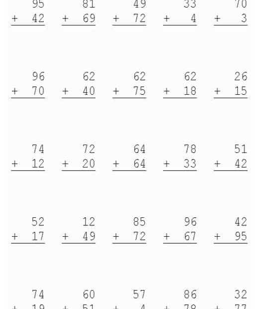 ورقة عمل جمع الأعداد المكون من رقمين الرياضيات المتكاملة الصف الثاني