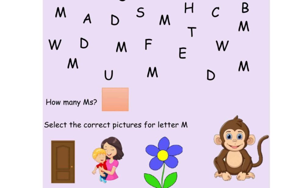 ورقة عمل Letter Mm اللغة الإنجليزية الصف الأول