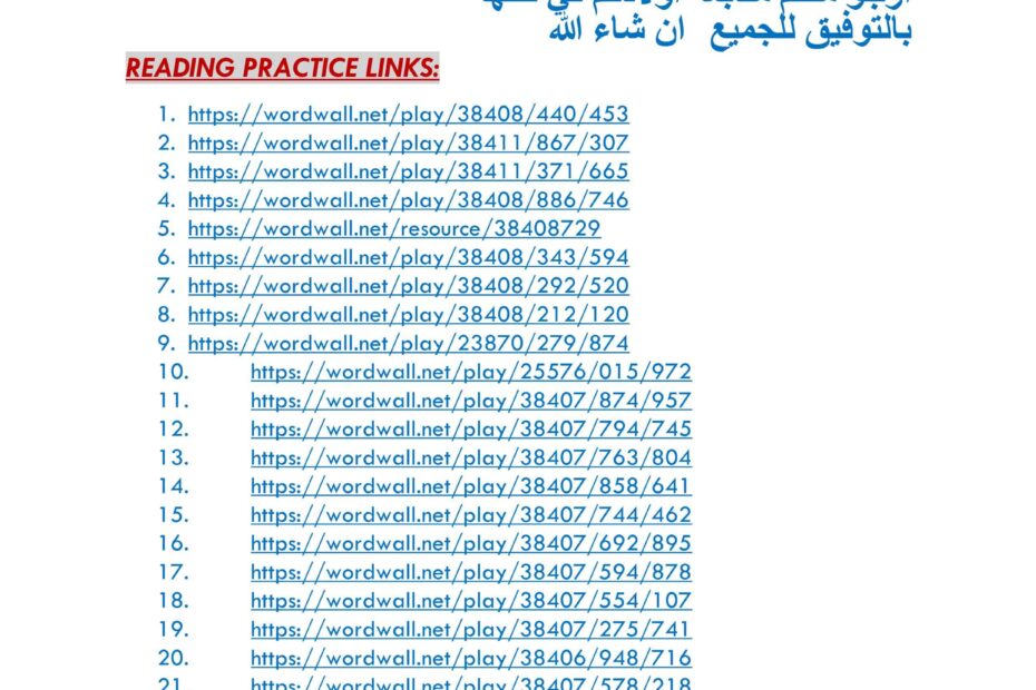 مراجعة Revision Links اللغة الإنجليزية الصف السادس