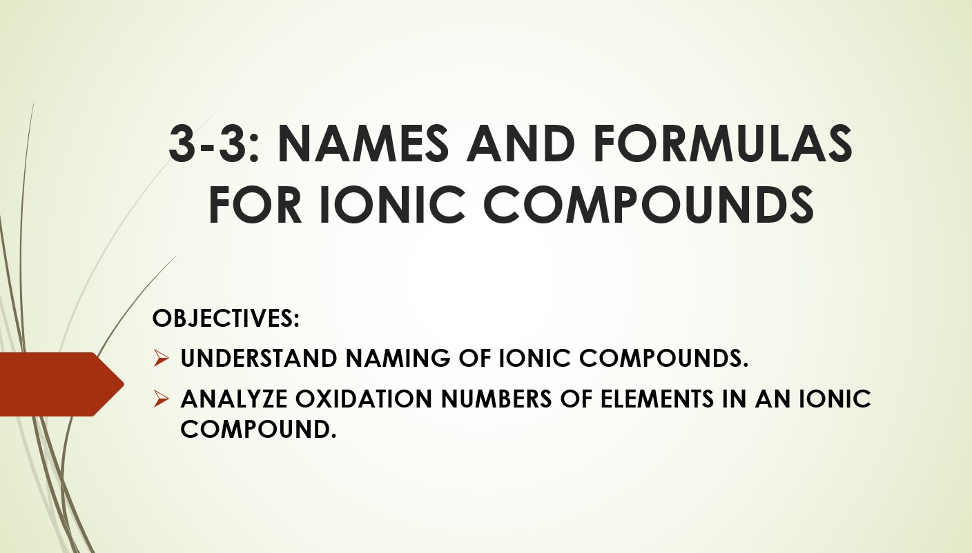 حل درس NAMES AND FORMULAS FOR IONIC COMPOUNDS الرياضيات المتكاملة الصف العاشر - بوربوينت