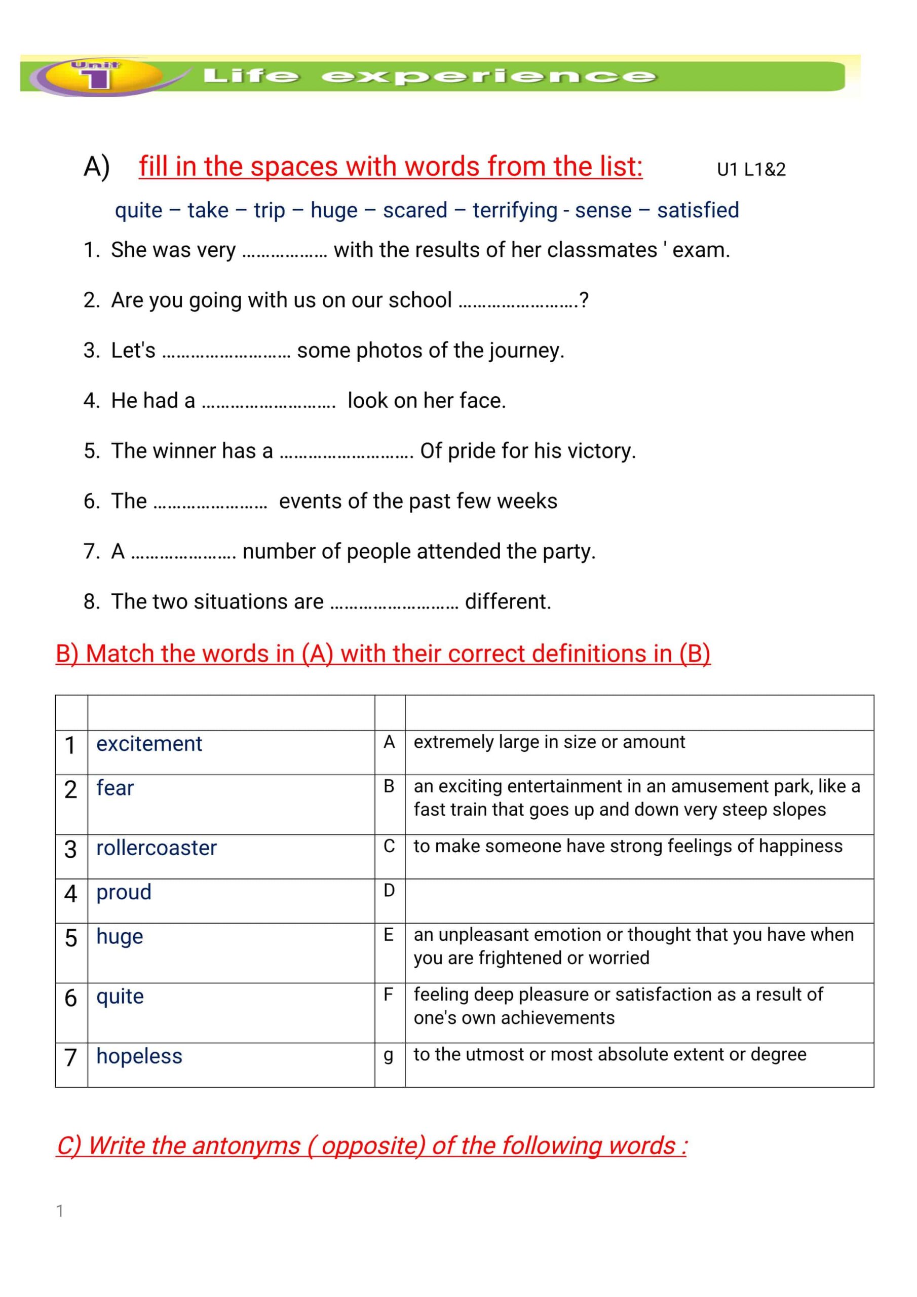 مراجعة vocabulary & grammar اللغة الإنجليزية الصف السادس 