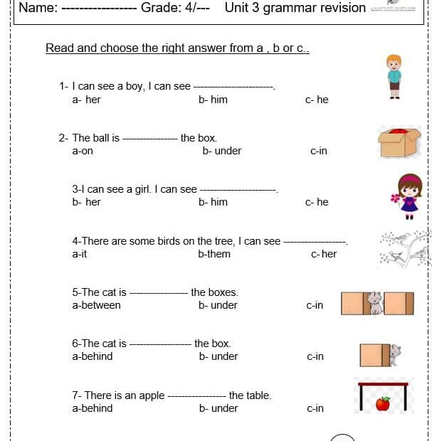 مراجعة Unit 3 grammar revision اللغة الإنجليزية الصف الرابع