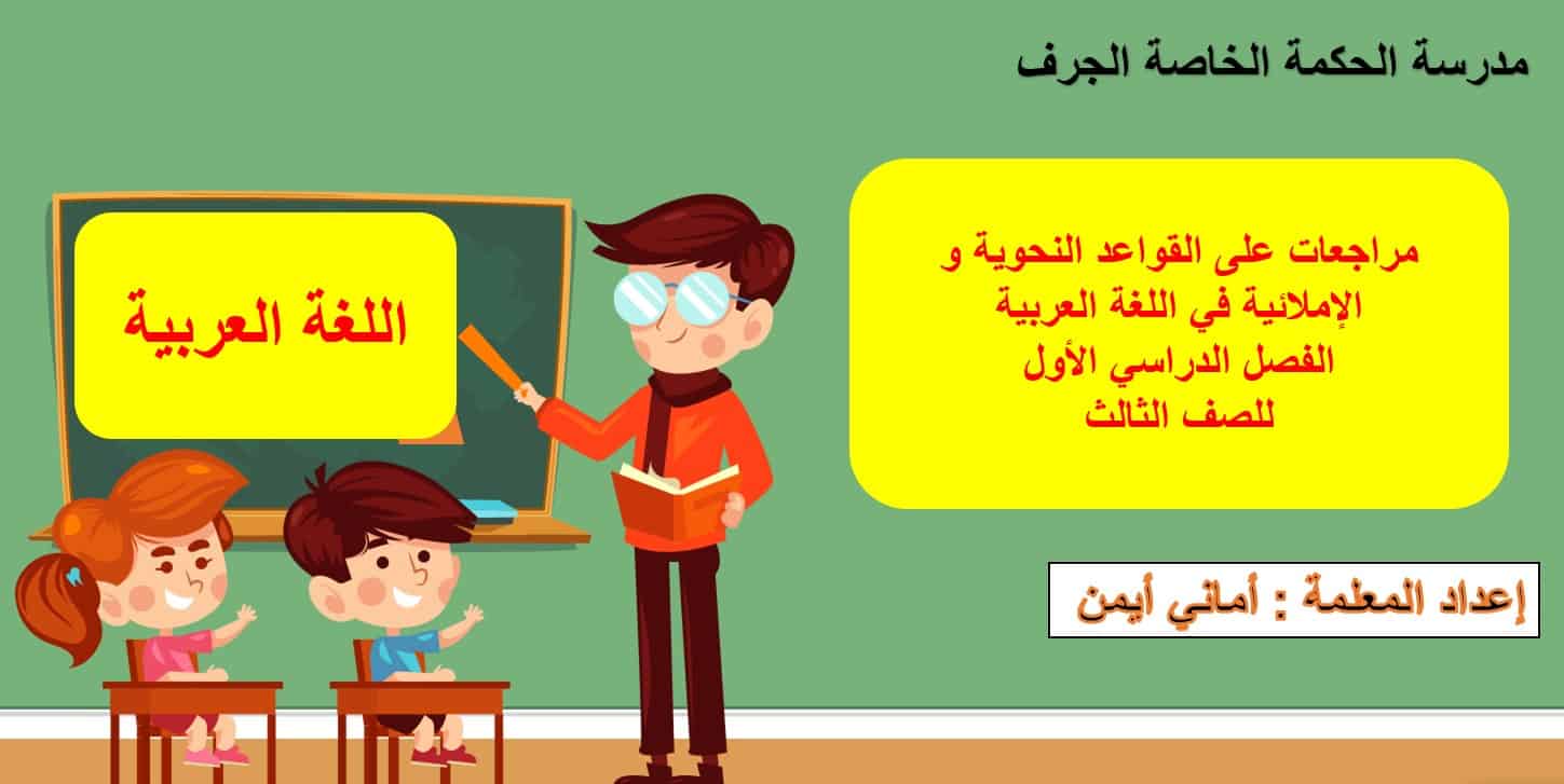 مراجعة على القواعد النحوية والإملائية اللغة العربية الصف الثالث - بوربوينت 