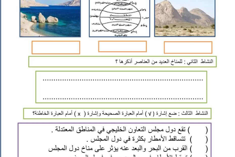 أوراق عمل المناخ وقيام مجلس التعاون الخليجي الدراسات الإجتماعية والتربية الوطنية الصف الخامس
